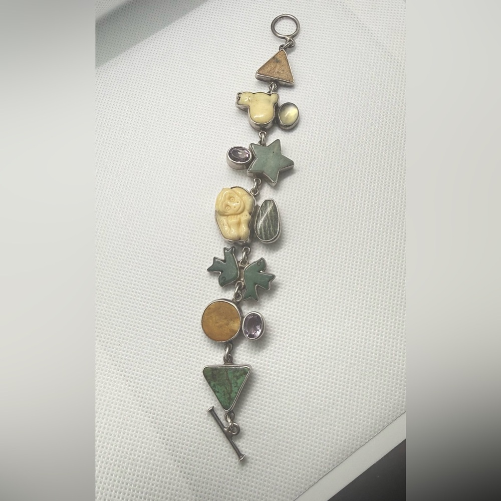 Vintage Echo of the Dreamer Sterling Silver Multi-Gem Charm Bracelet